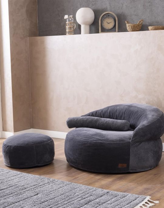 Wuuh Felix Anthrazit Gefüllter Pouf Sofa