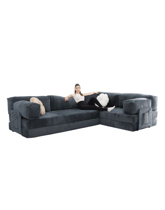 Wuuh Modulares Florenz Teddy Eck-Sofa Anthrazit