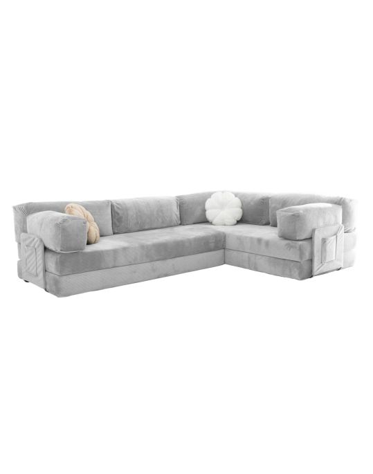 Wuuh Modulares Florenz Teddy Eck-Sofa Silber