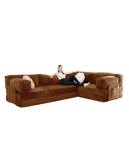 Wuuh Modulares Florenz Teddy Eck-Sofa Siegelrot