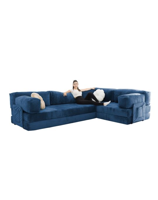 Wuuh Modulares Florenz Teddy Eck-Sofa Blau